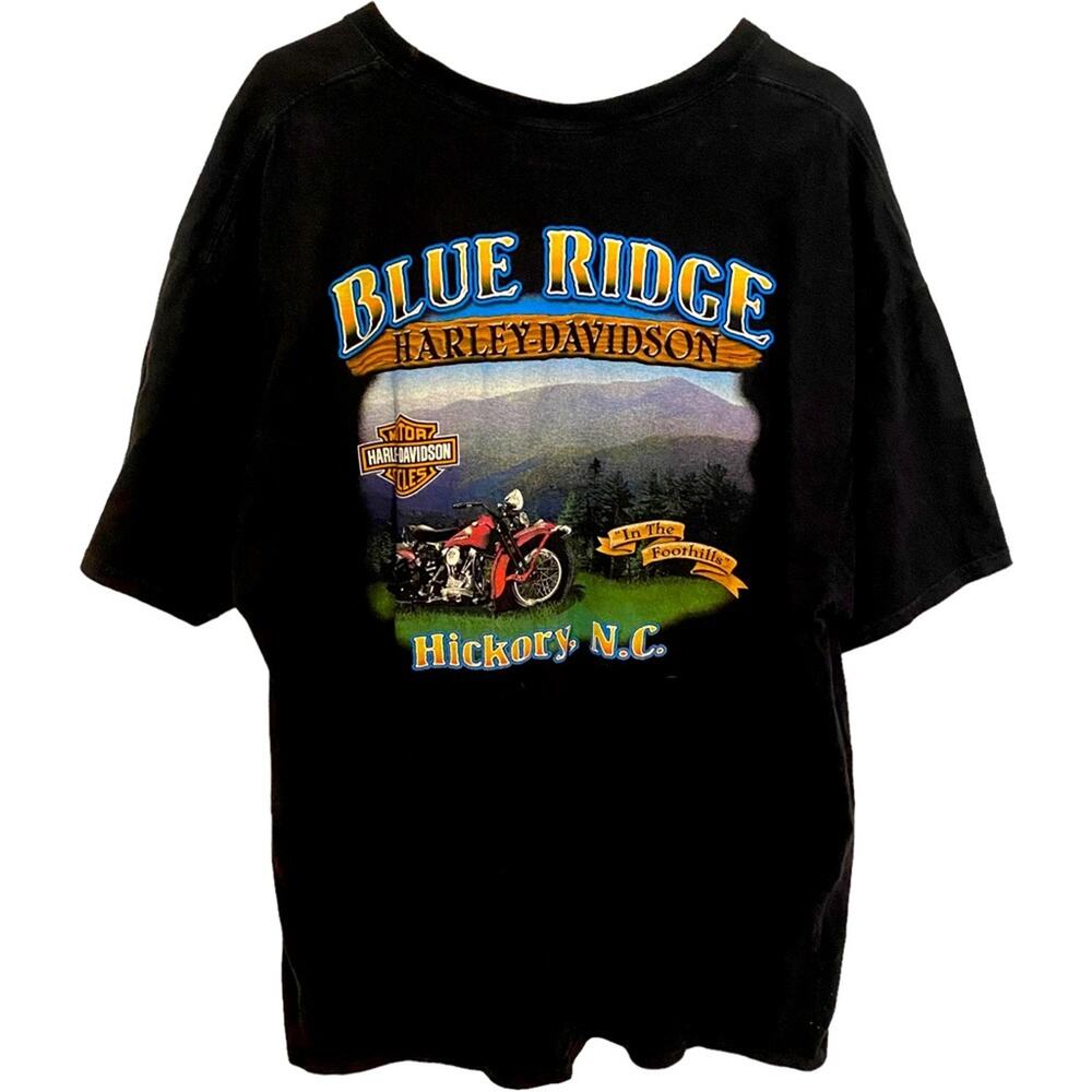 Harley Davidson Mens Shirt 2XL motorcycle graphic blue ridge Mountain Hickory NC